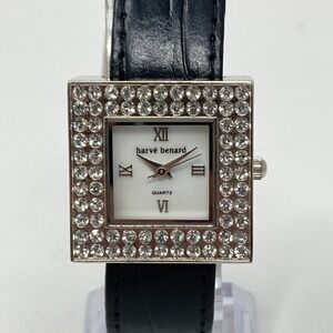 Harve Benard Watch Women 28mm Silver Tone Pave Bezel Crystal Bling New Batter 8"